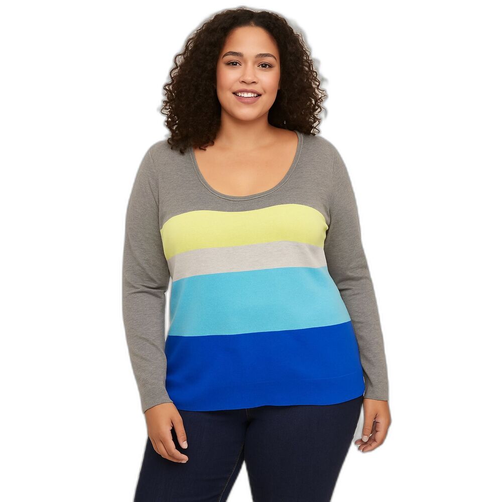 Lane Bryant BOLD stripe ROUND NECK sweater18/20 GRAY BLUE YELLOW